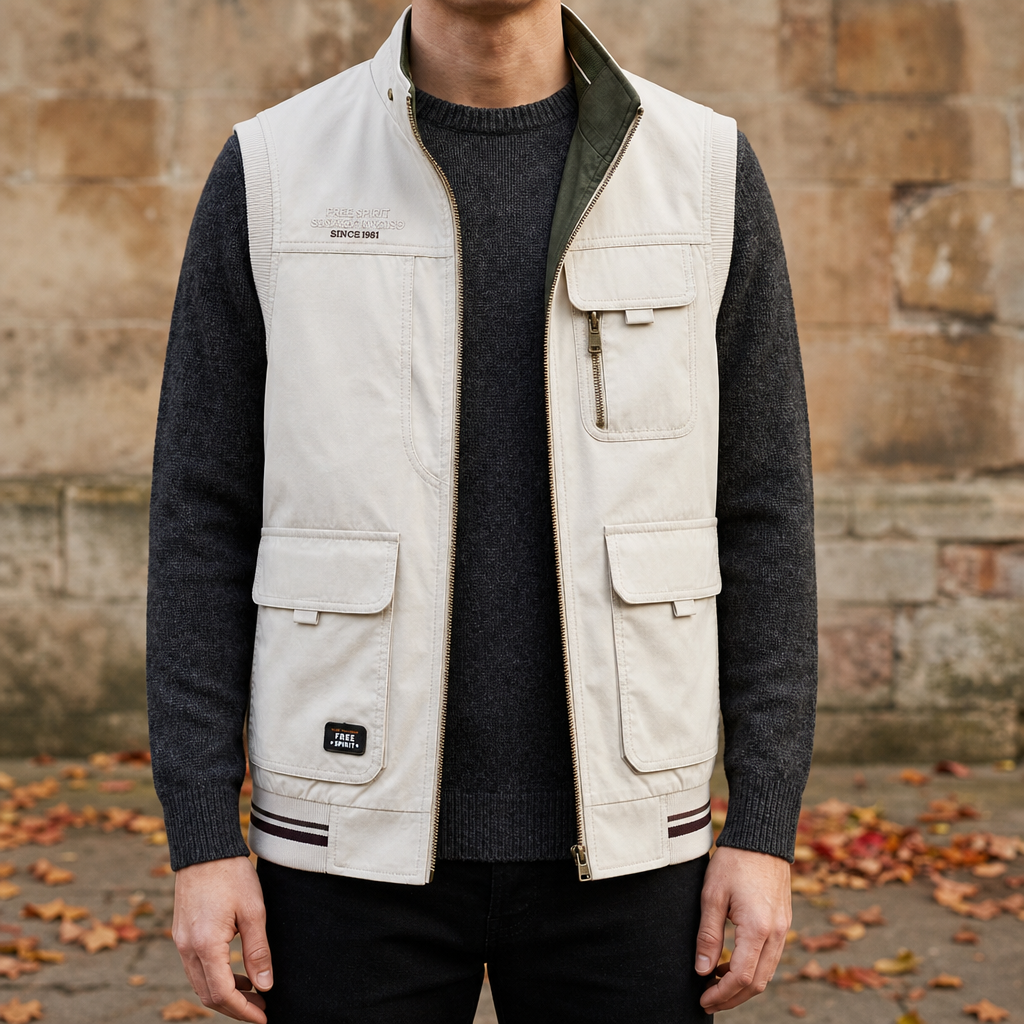 Kyrenia Reversible Multi-Pocket Vest in Off-White