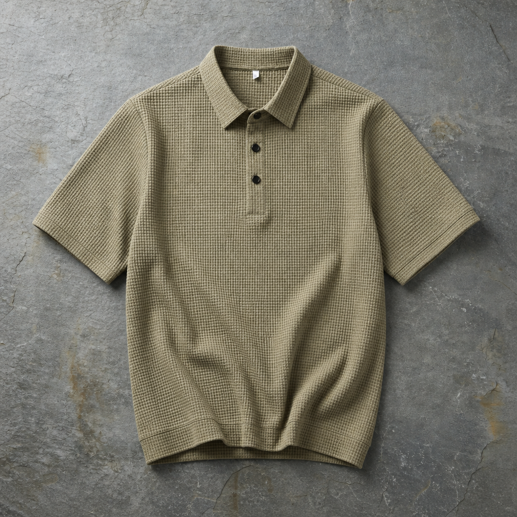 Trento Textured Knit Polo in Olive Khaki