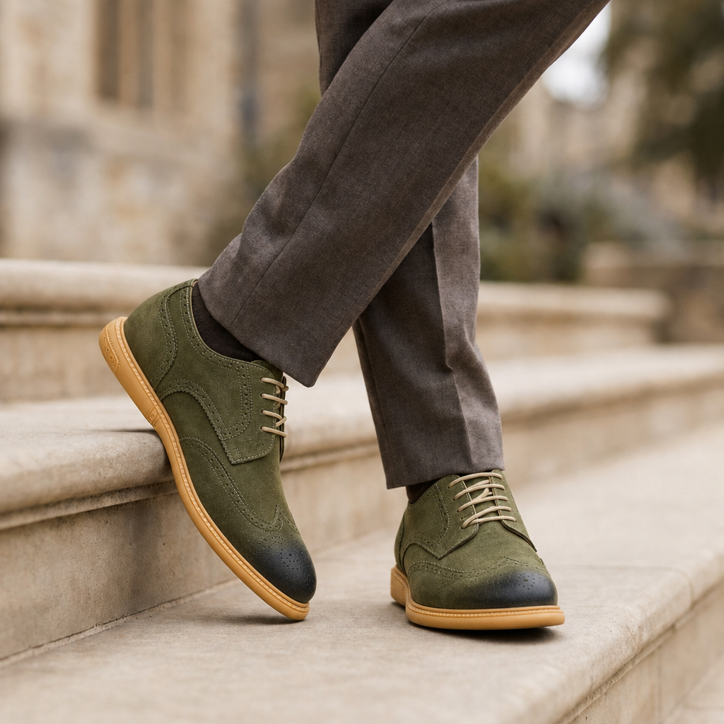 Bandol Suede Brogue Derby in Olive