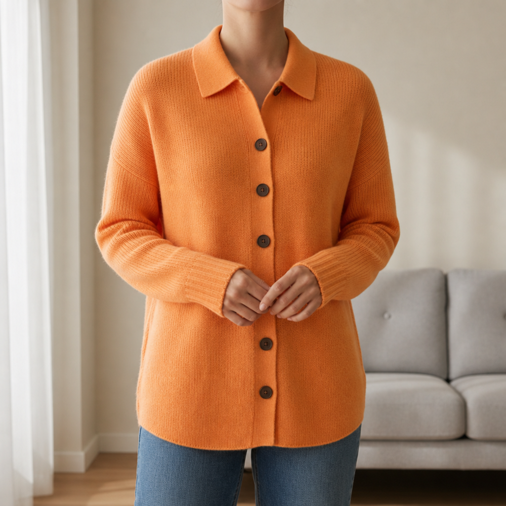 Gaeta Lapel Button-Up Cardigan in Orange