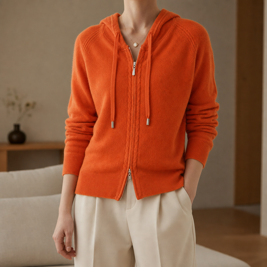 Rethymno Knit Zip Hoodie Cardigan in Orange