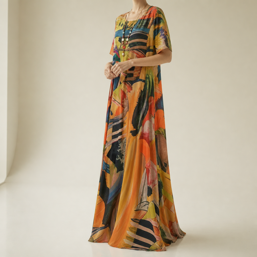 Carvoeiro Abstract Print Midi Dress in Orange