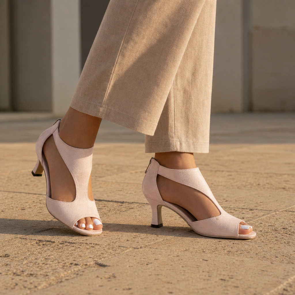 Padova Suede Open Toe Heels in Pink