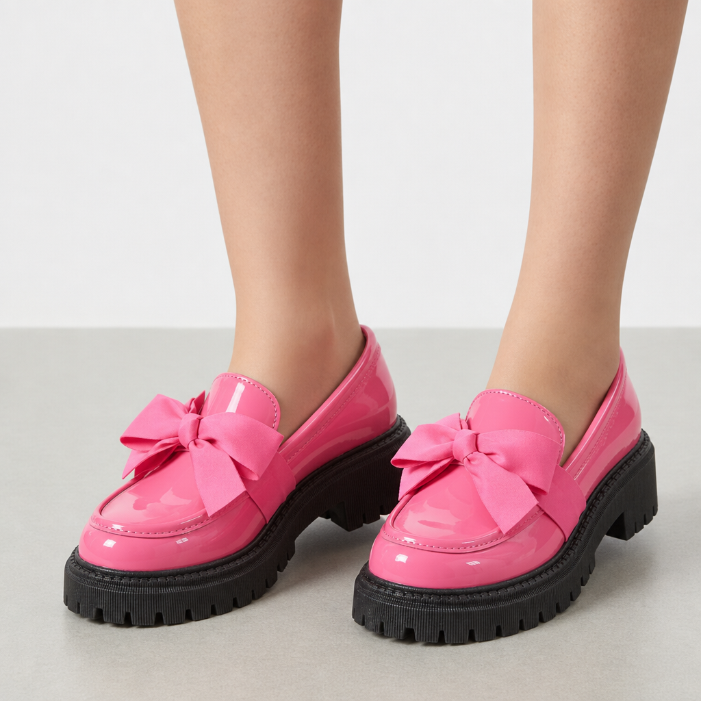 Chios Patent Bow Platform Loafers in Pink