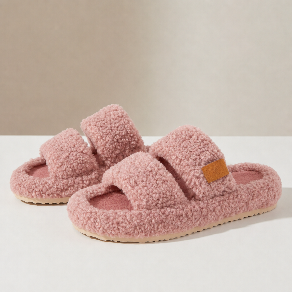 Amarante Sherpa Open-Toe Slippers in Pink