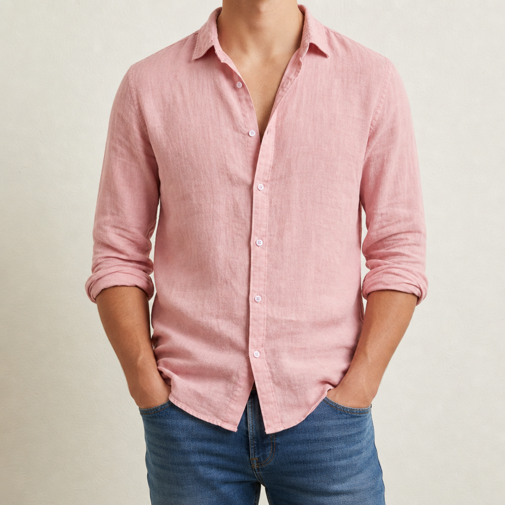 Emillio Linen Blend Shirt in Pink