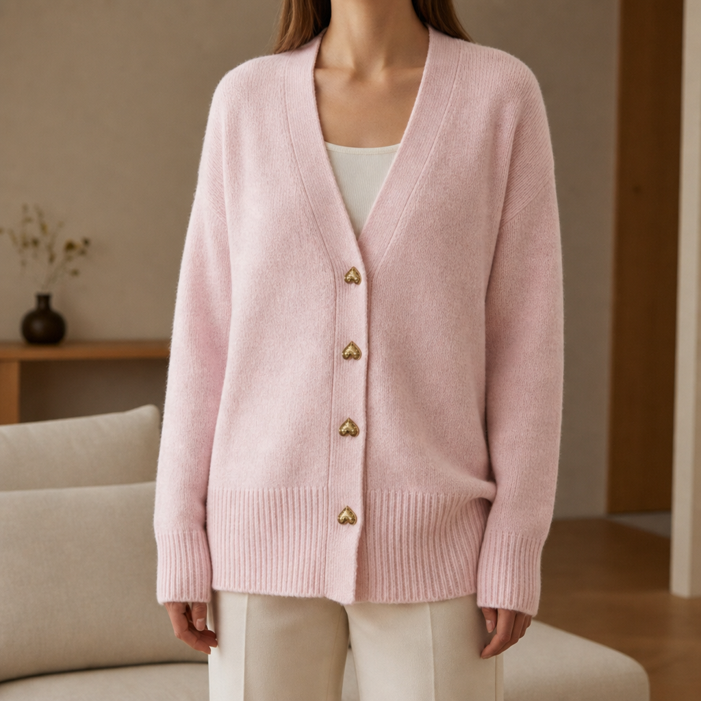 Merano Heart Button Cardigan in Pink