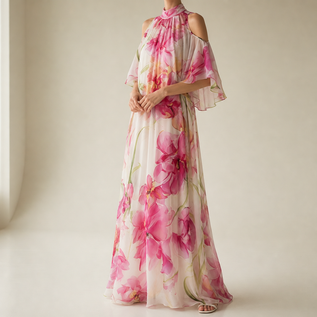 Paxos Floral Halter Maxi Dress in Pink