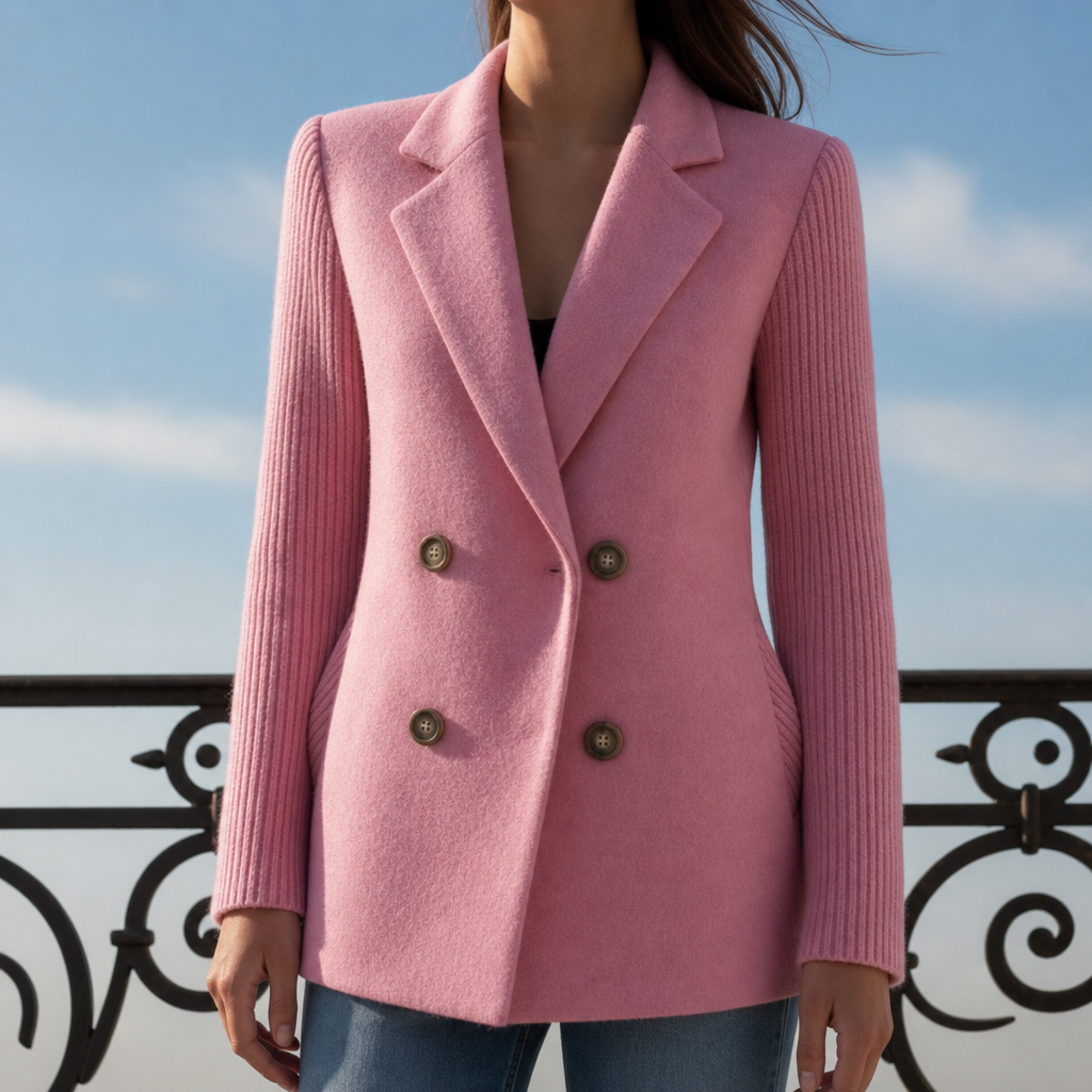 Monemvasia Double-Breasted Contrast Blazer in Pink