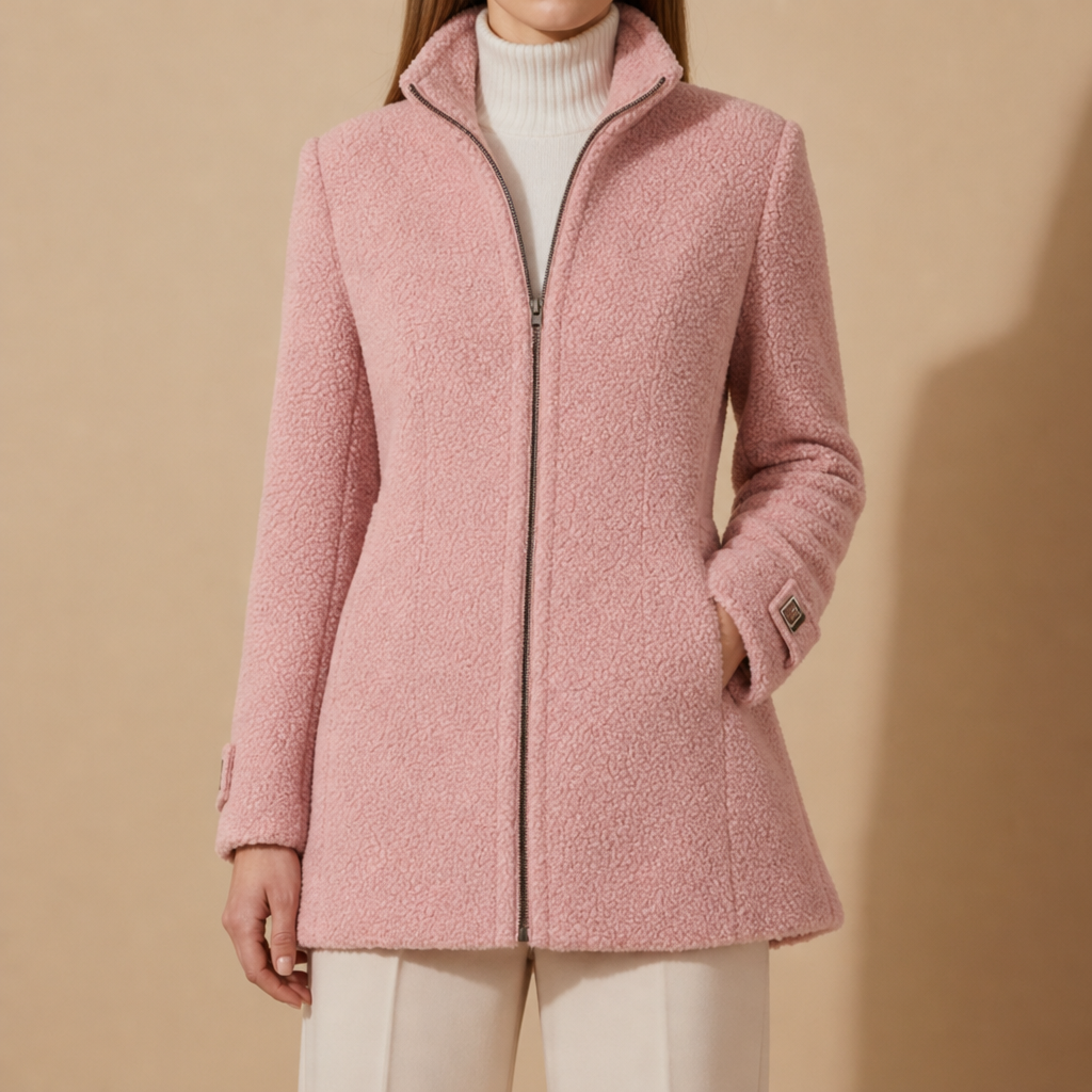 Ronda Fleece Stand Collar Coat in Pink