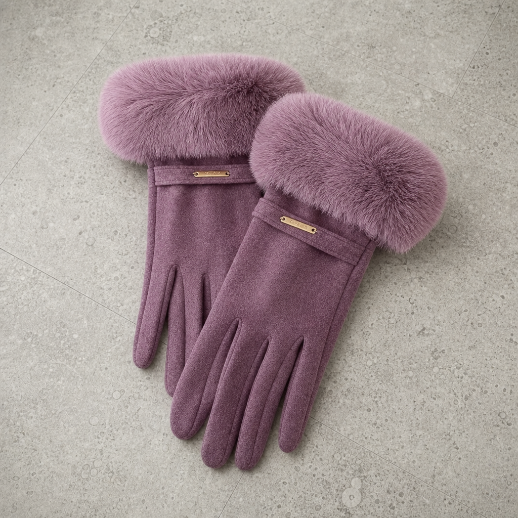 Girona Fur Trim Suede Gloves in Purple