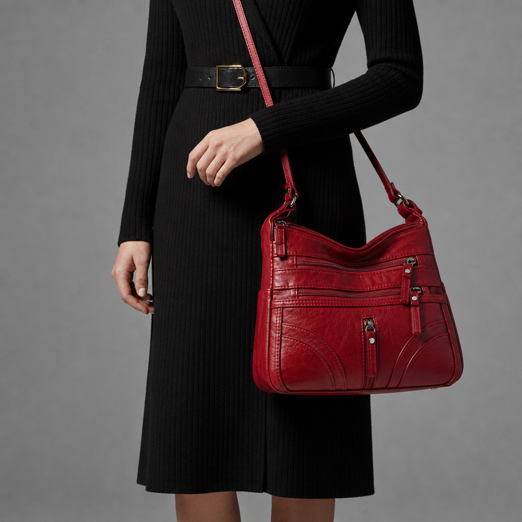 Gaeta Multi-Pocket Crossbody Bag in Red