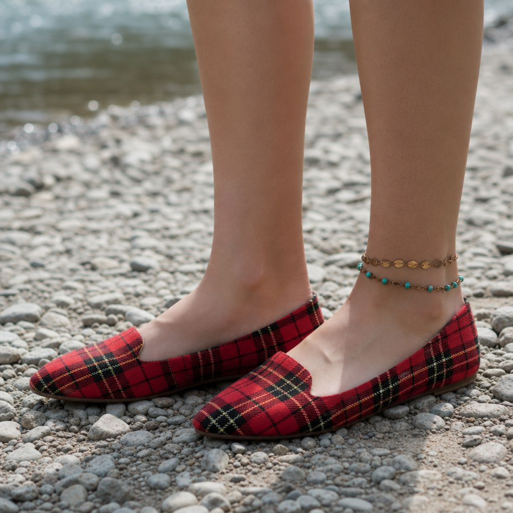 Sibenik Plaid Pointed Flats in RED