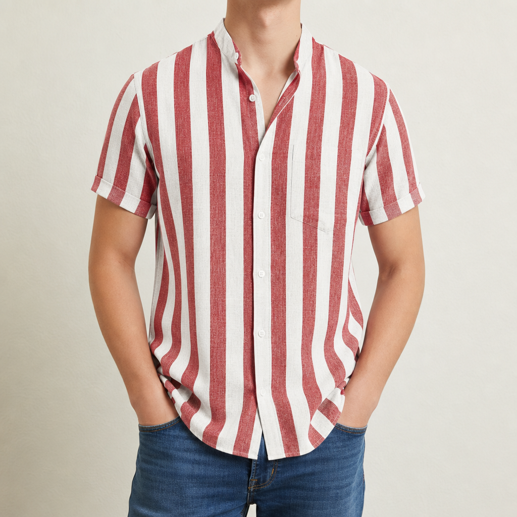Gabriel Linen Striped Shirt in Red