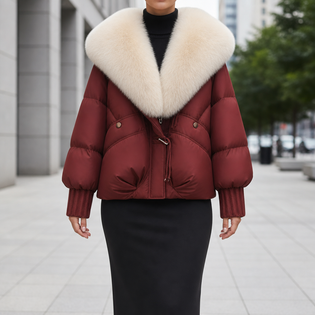 Stresa Fur Collar Puffer Coat in Red
