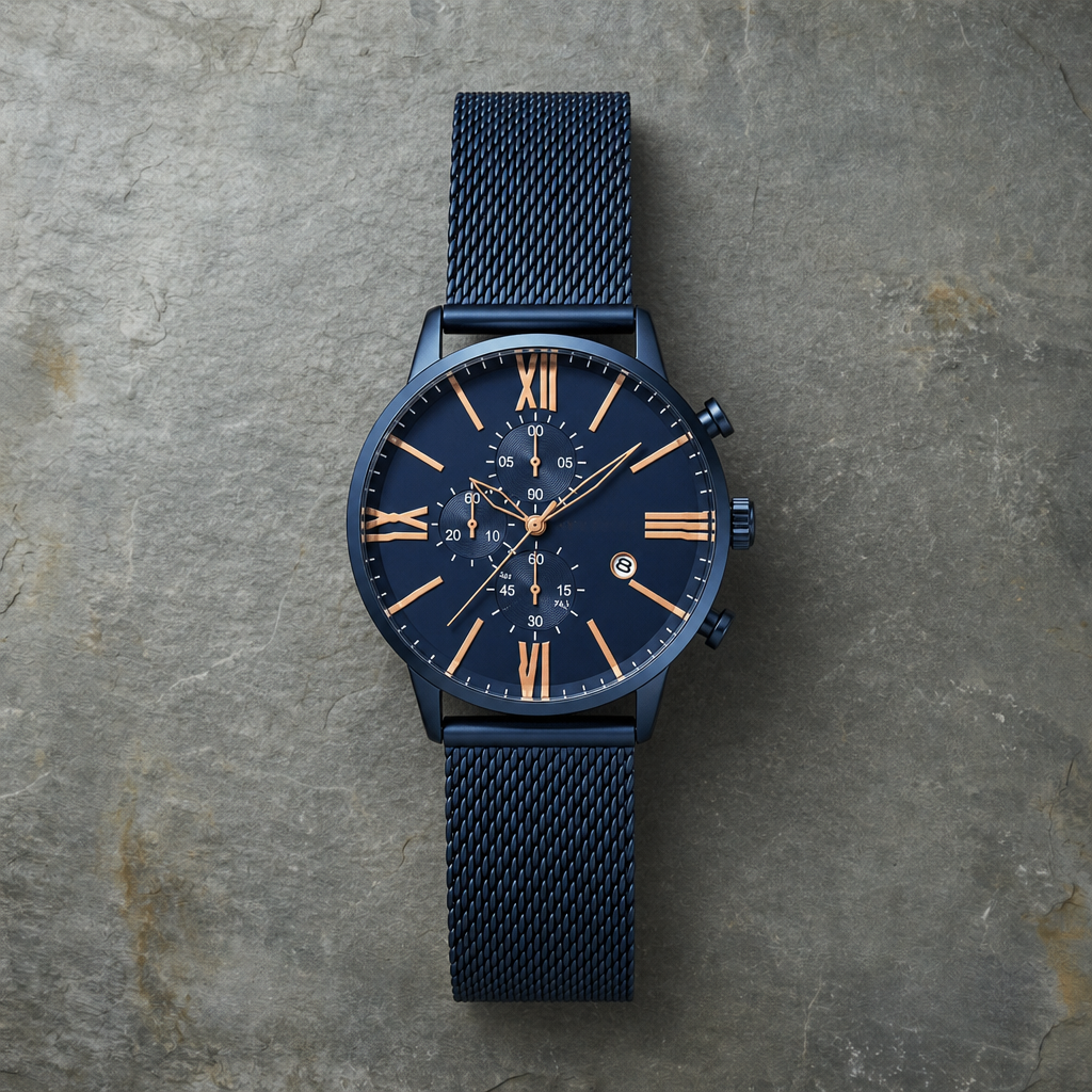 Girona Blue Mesh Chronograph Watch in Royal Blue