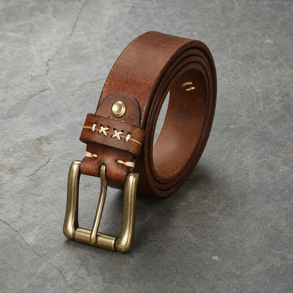 Cassis Hand-Stitched Leather Belt in Saddlewood Tan