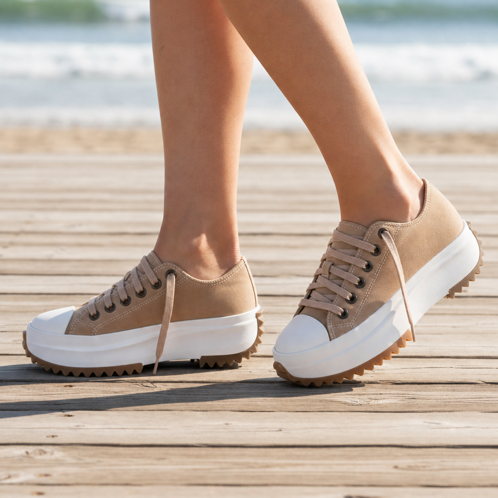 Valencia Platform Canvas Sneakers in Sandstone Beige