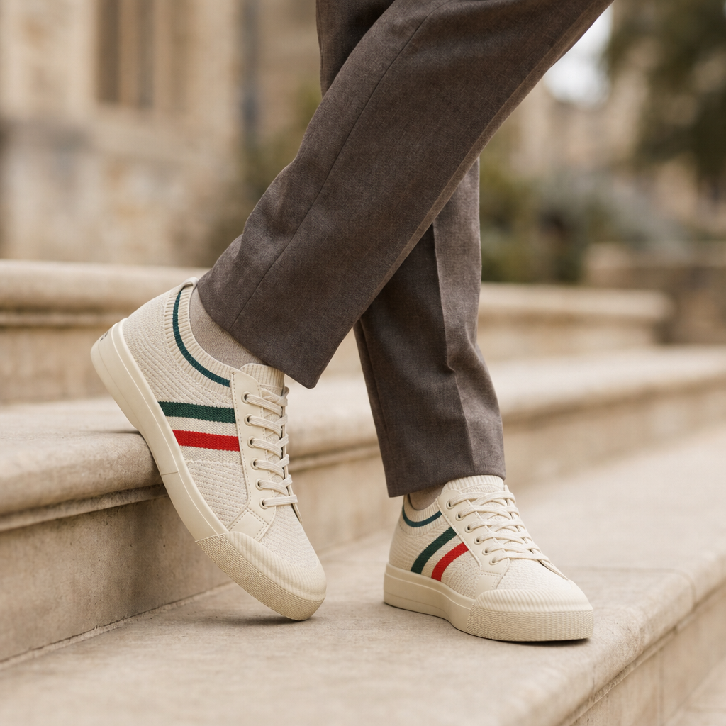 Anzio Striped Knit Sneakers in Sandstone