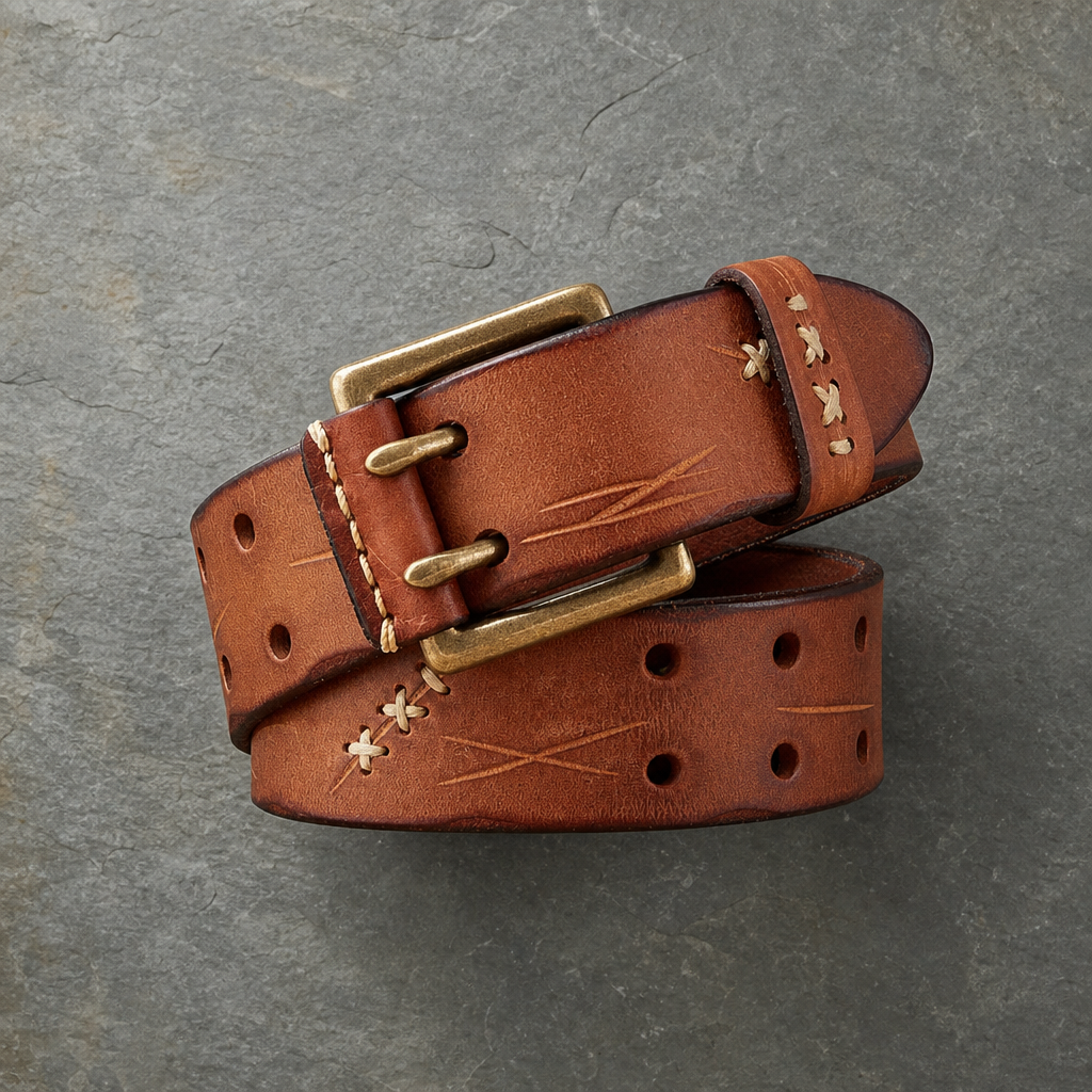 Madeira Double Prong Leather Belt in Sienna