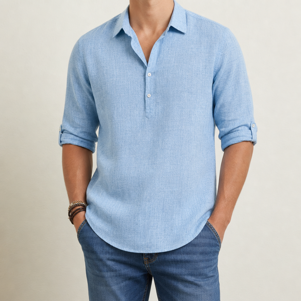 Palmera Linen Polo Shirt in Sky Blue