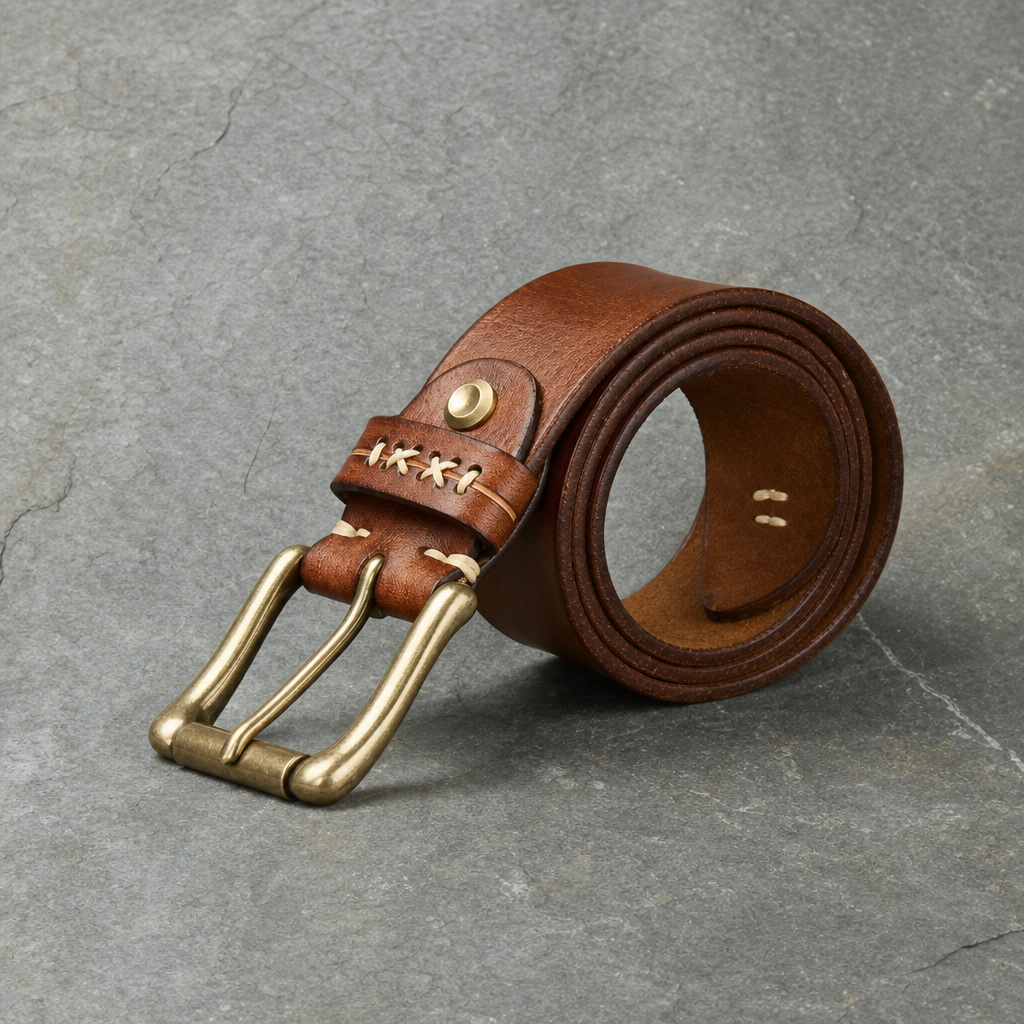 Lucca Handstitched Cowhide Leather Belt in Tan