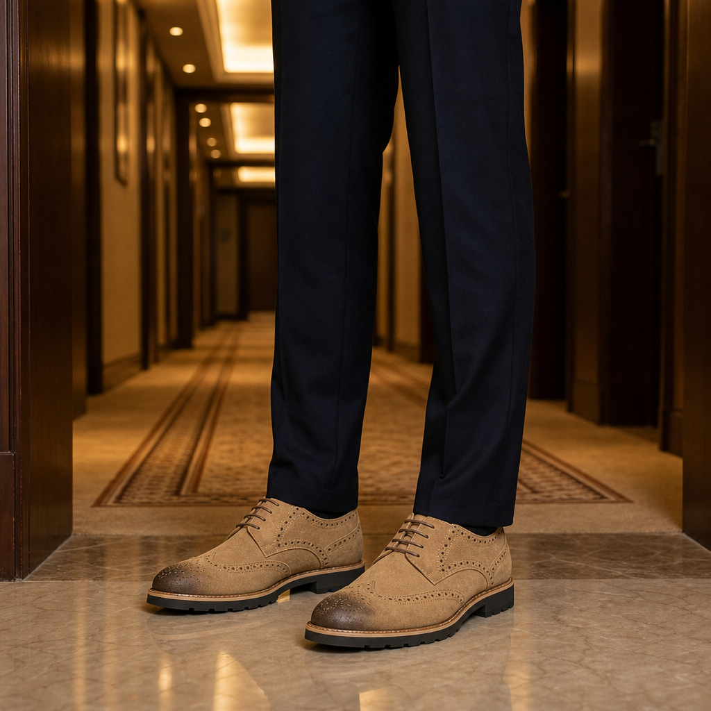 Skiathos Suede Wingtip Brogues in Tan