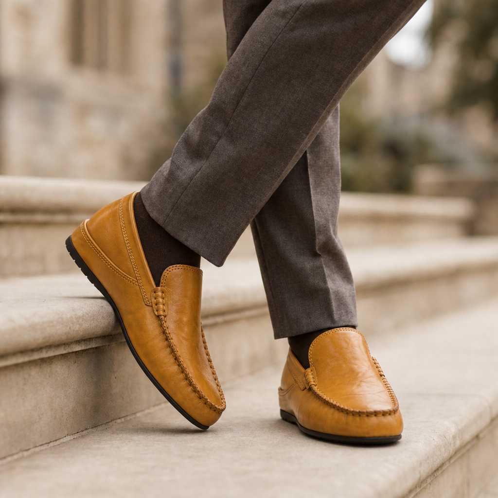 Mantova Leather Moccasin Loafers in Tan