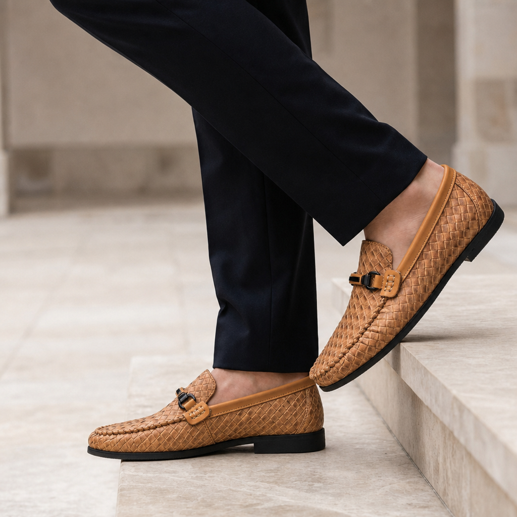Ston Woven Horsebit Loafers in Tan