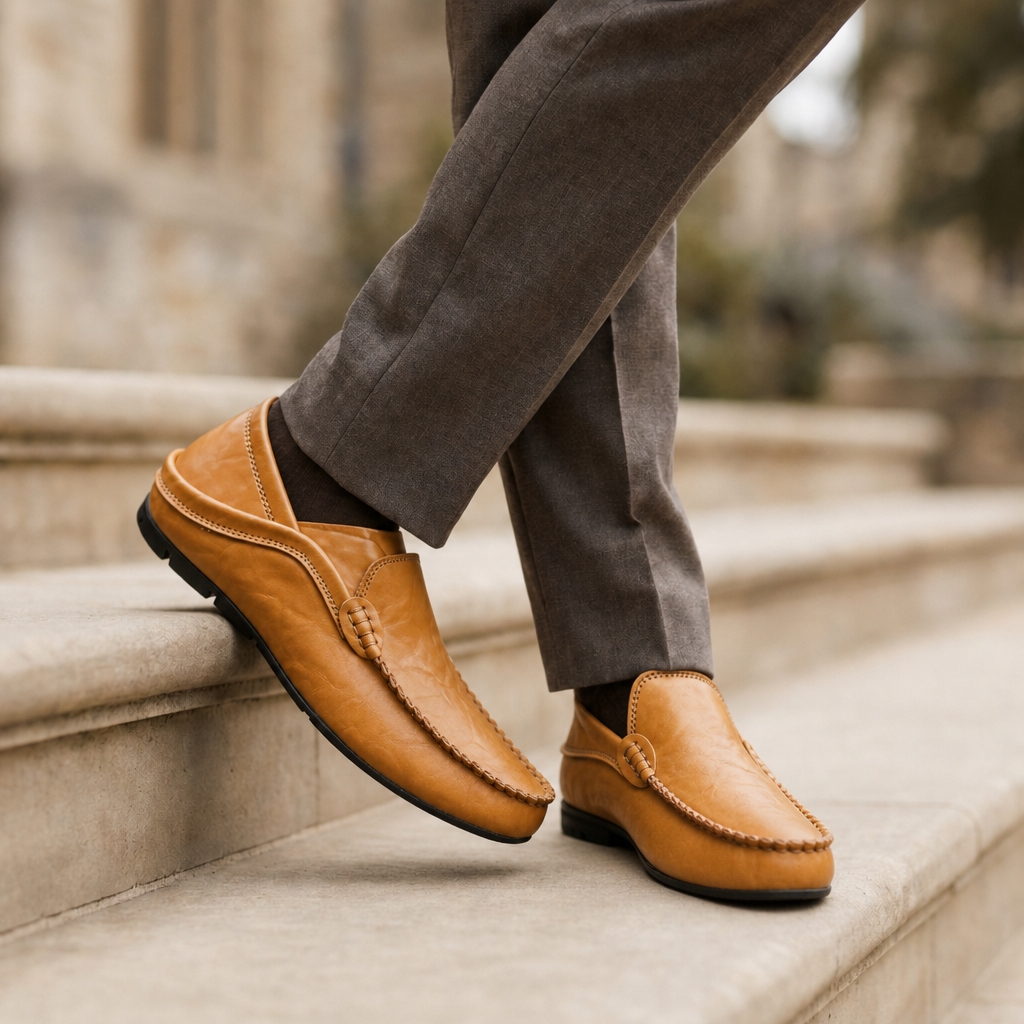 Olviera Leather Slip-On Loafers in Tan