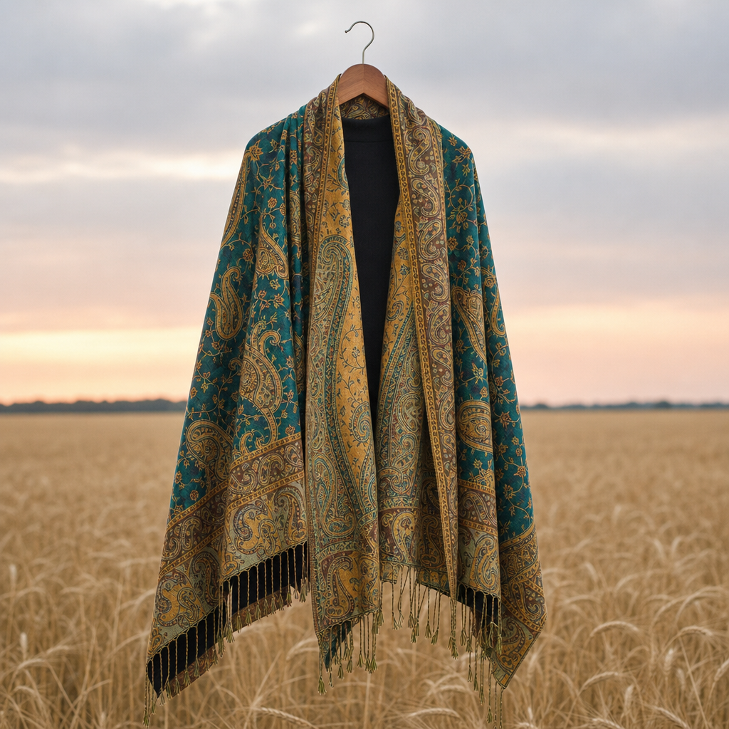Mijas Paisley Jacquard Wrap in Teal & Antique Gold