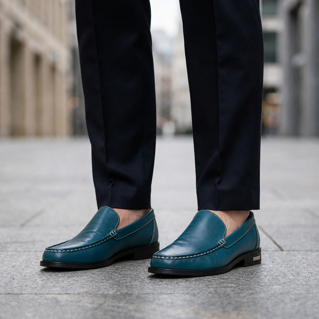 Methoni Leather Venetian Loafers in Teal