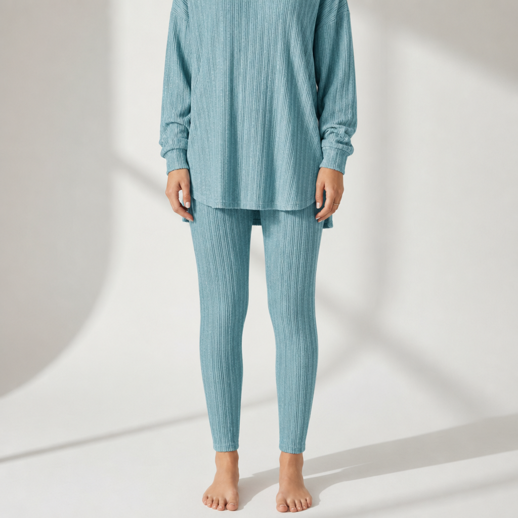 Porec Ribbed Knit Lounge Set in Teal
