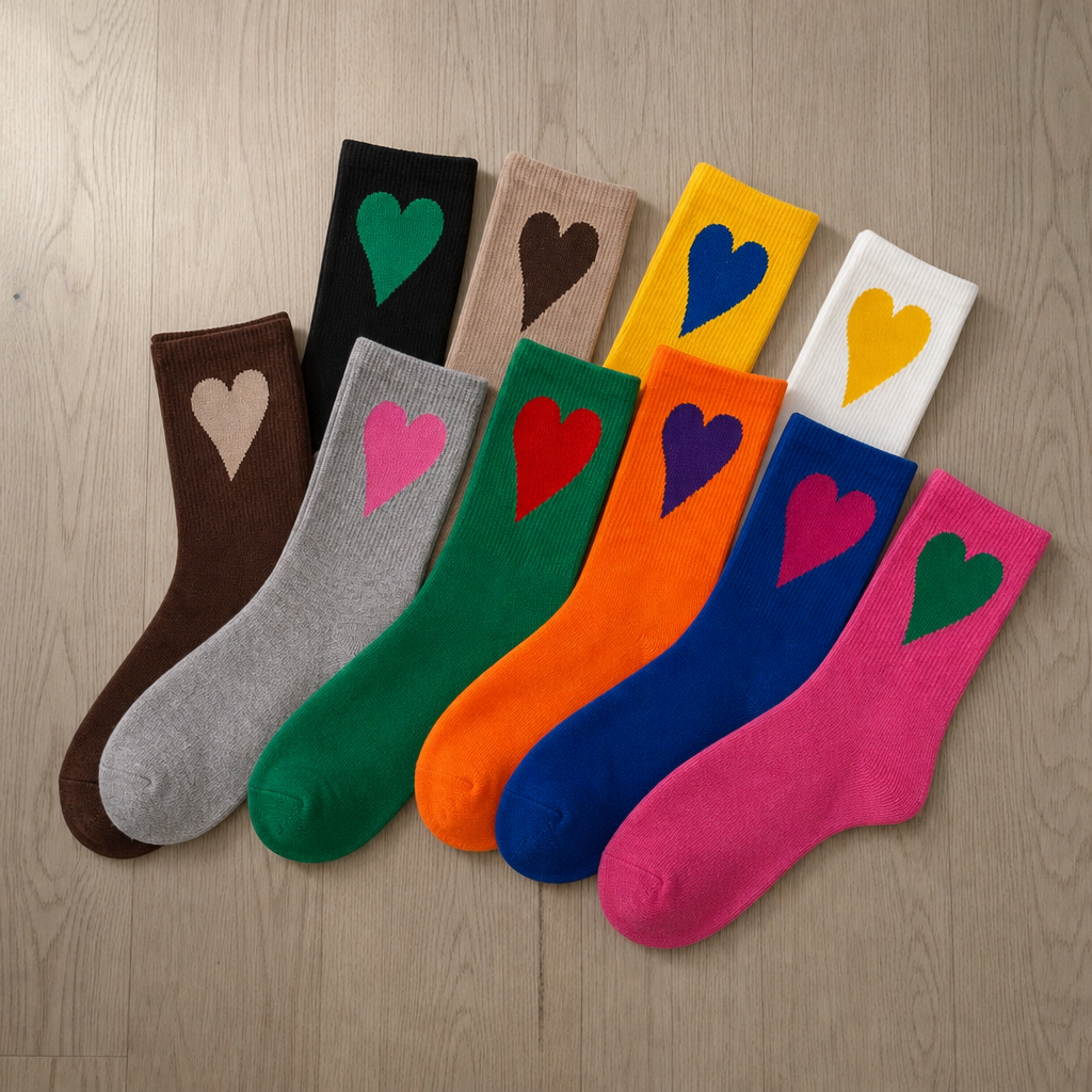 Ferrara Heart Print Crew Socks in Variety (6-Pack)