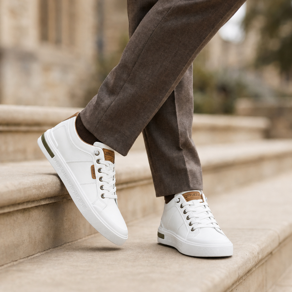Granada Leather Low-Top Sneakers in White/brown