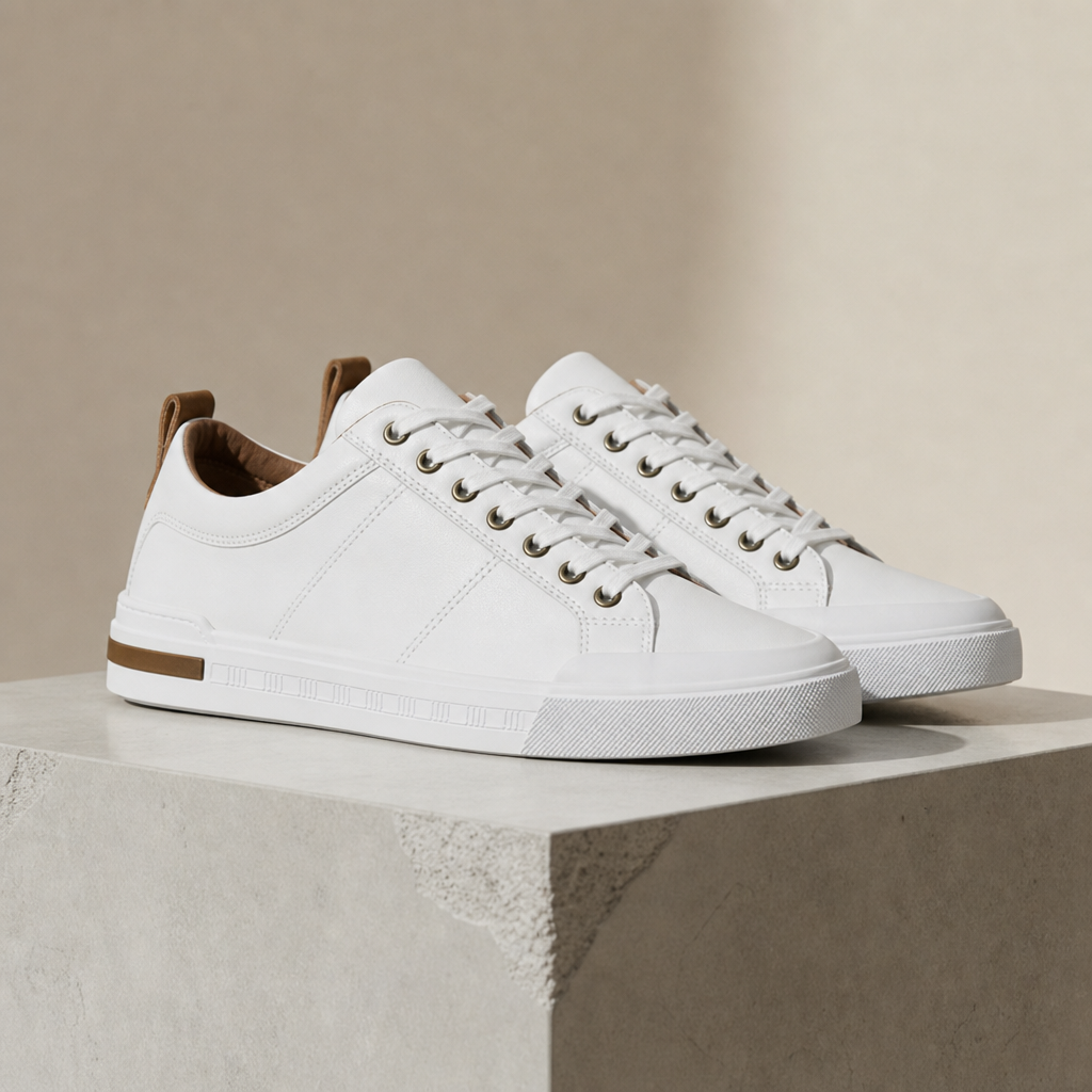 Nimes Leather Low-Top Sneakers in White/Brown