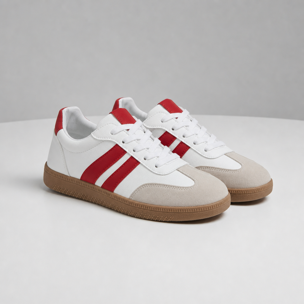 Elounda Retro Stripe Sneakers in White-Red