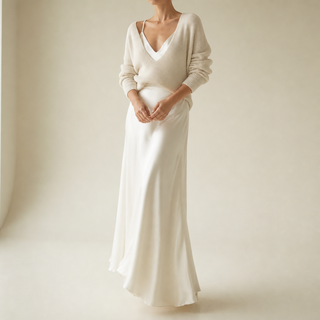 Pylos Satin Midi Skirt Set in White