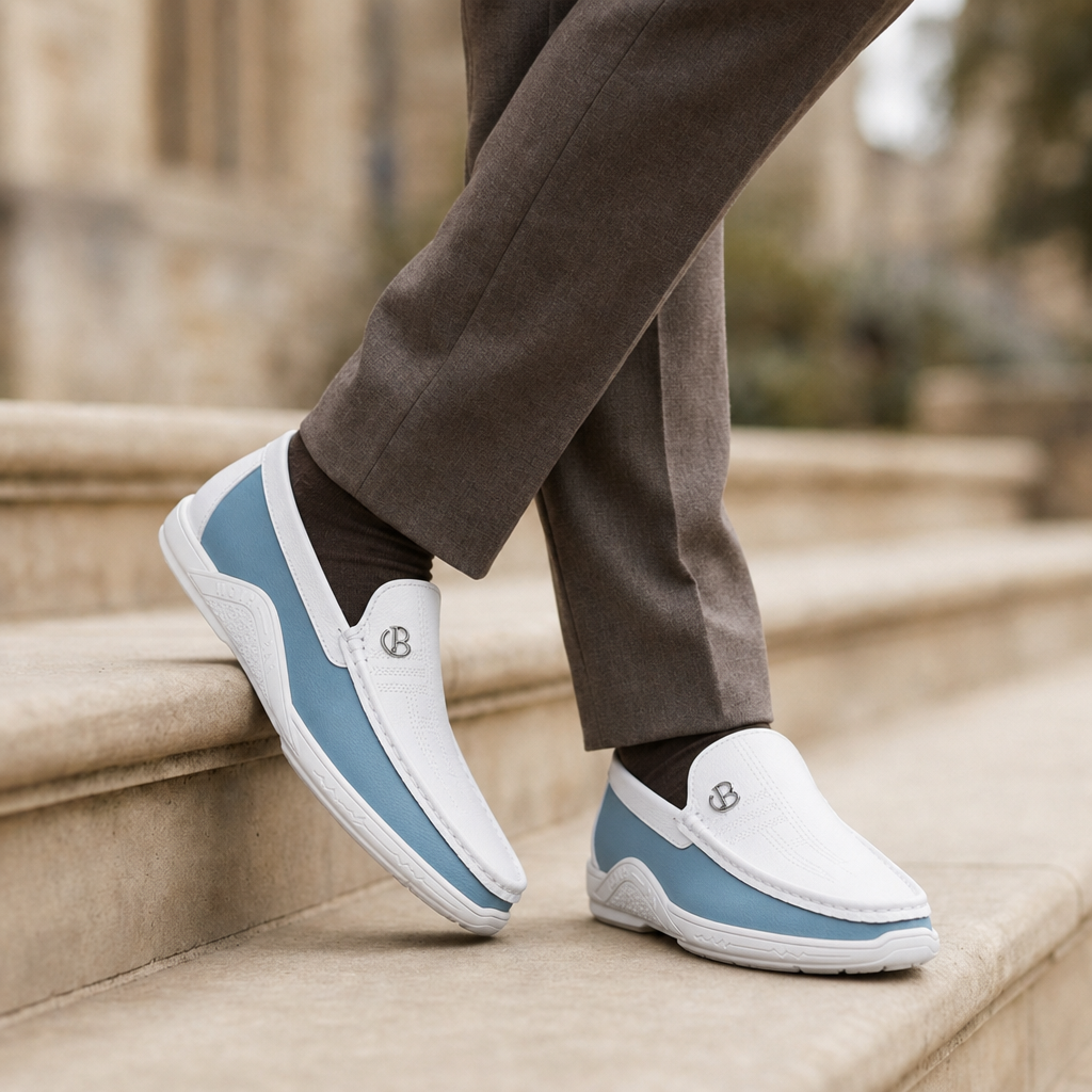 Ferrara Two-Tone Leather Loafers in White