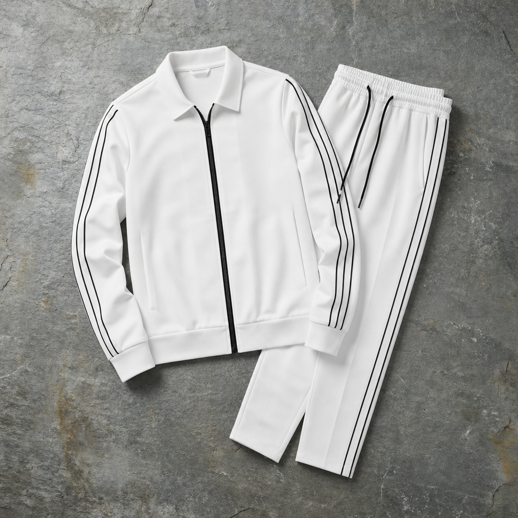 Monreale Striped Zip Tracksuit Set in White