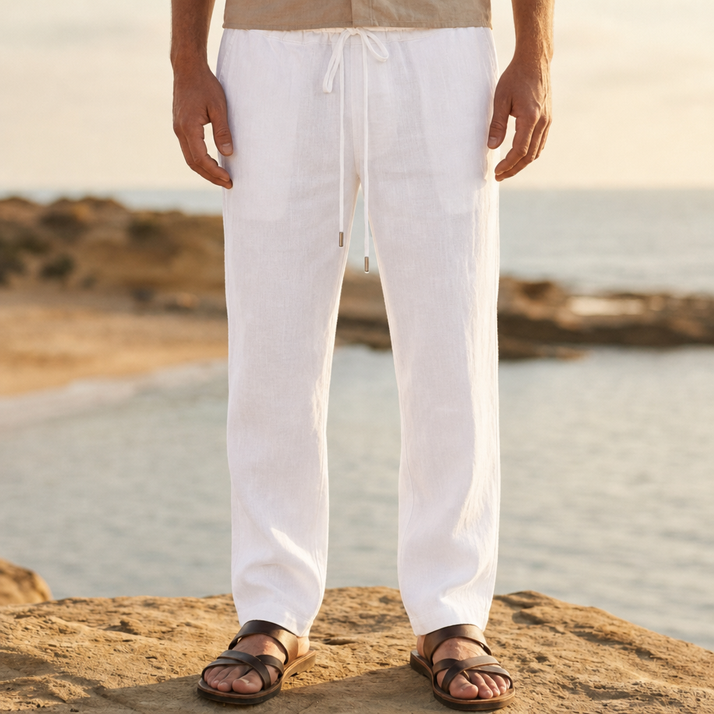 Vellara Linen Drawstring Trousers in White