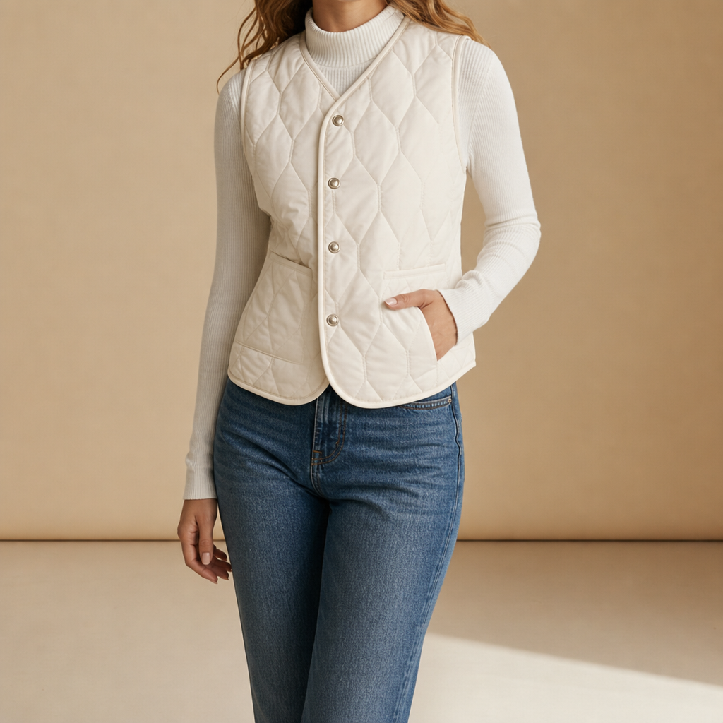 Makarska Sherpa Lined Quilted Vest in White