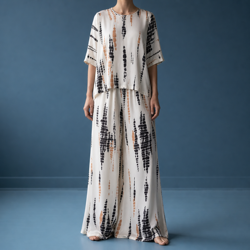 Hondarribia Tie-Dye Satin Co-ord in white