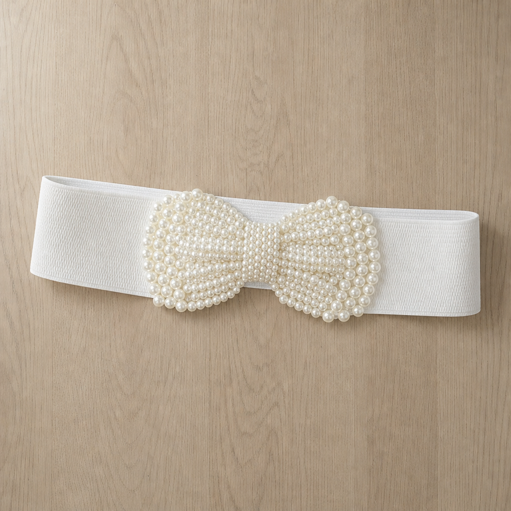 Nice Pearl Bow Waist Belt in White