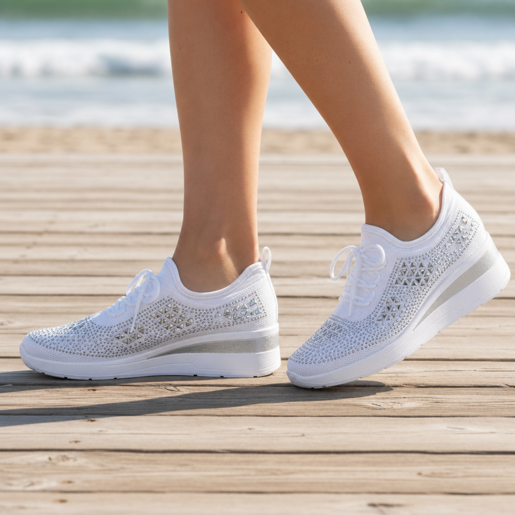 Cefalu Crystal Wedge Sneakers in White