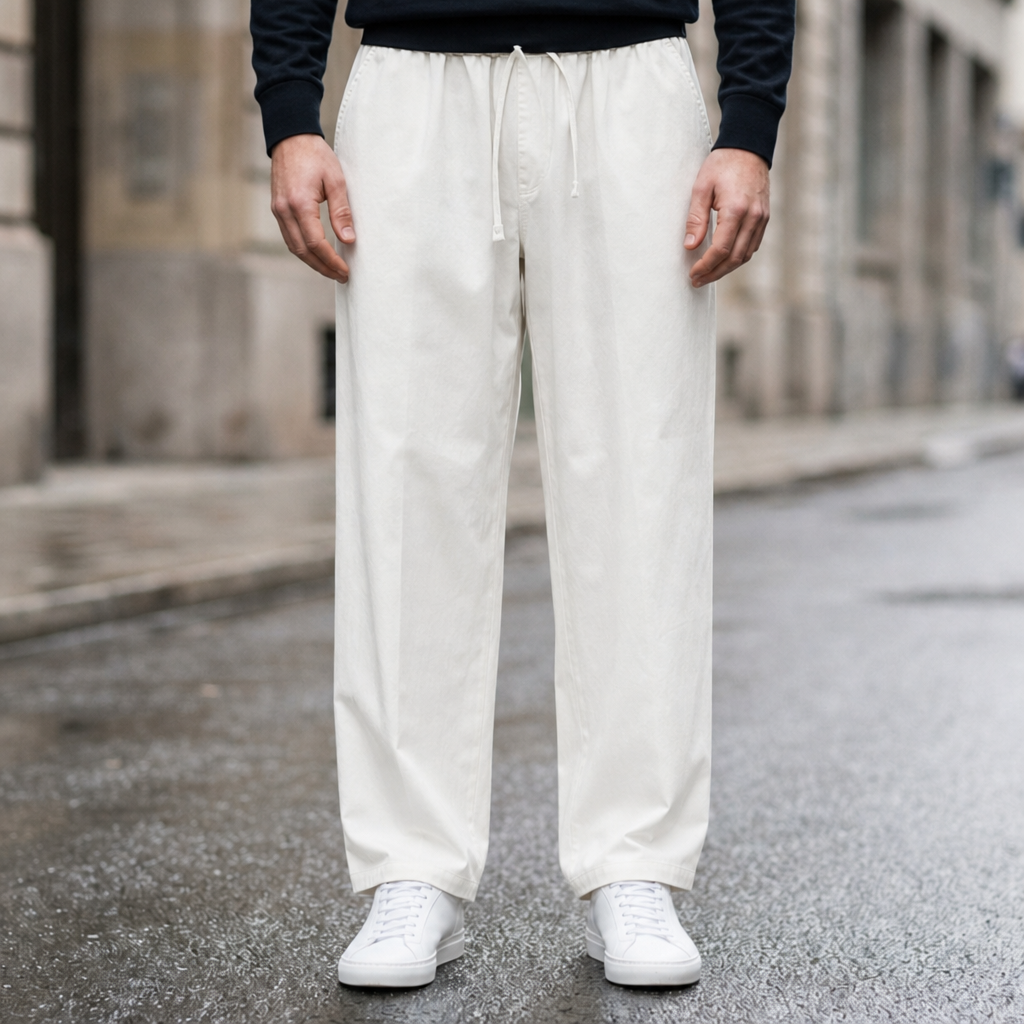 Poros Baggy Wide Leg Trousers in White