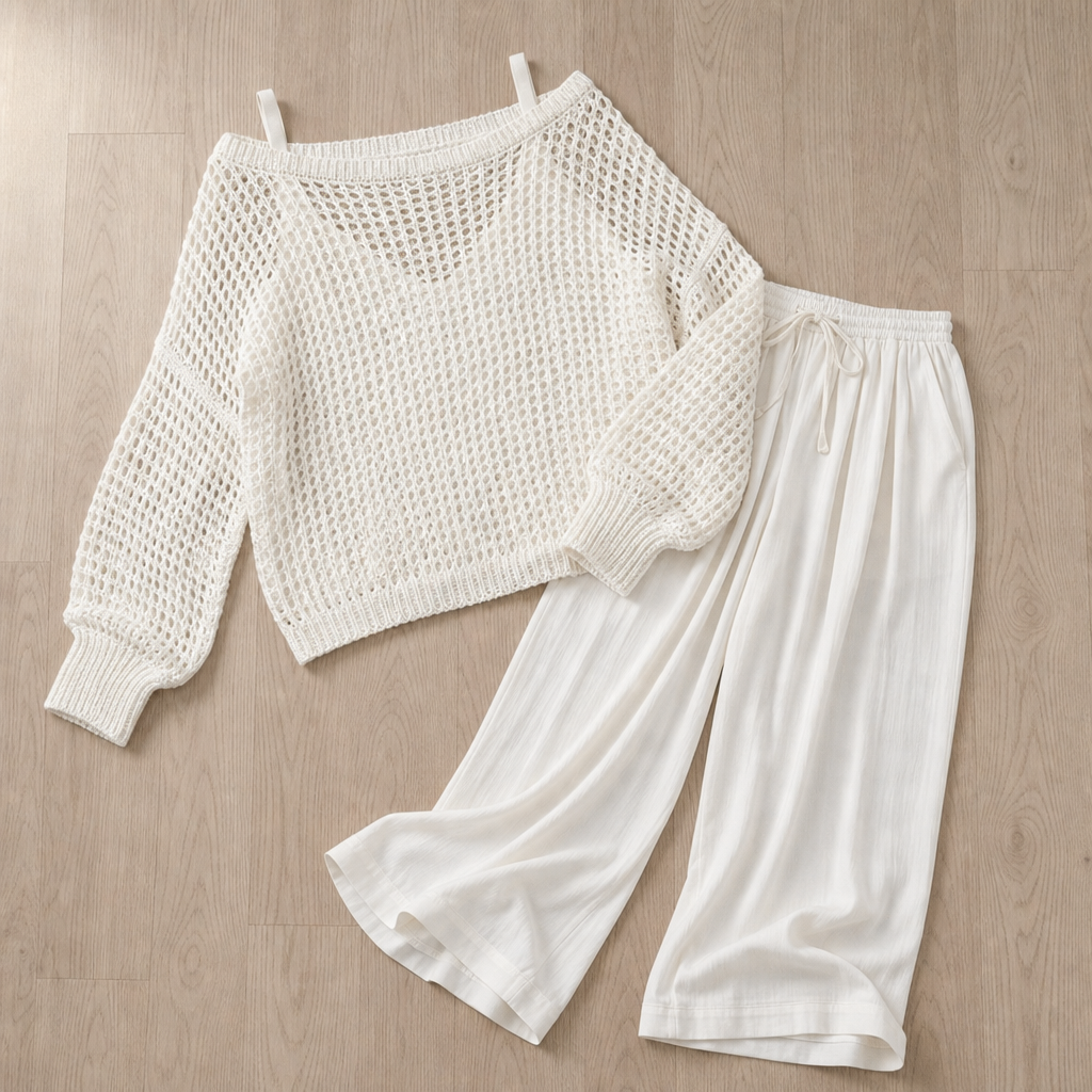 Collioure Crochet Two-Piece Set in White