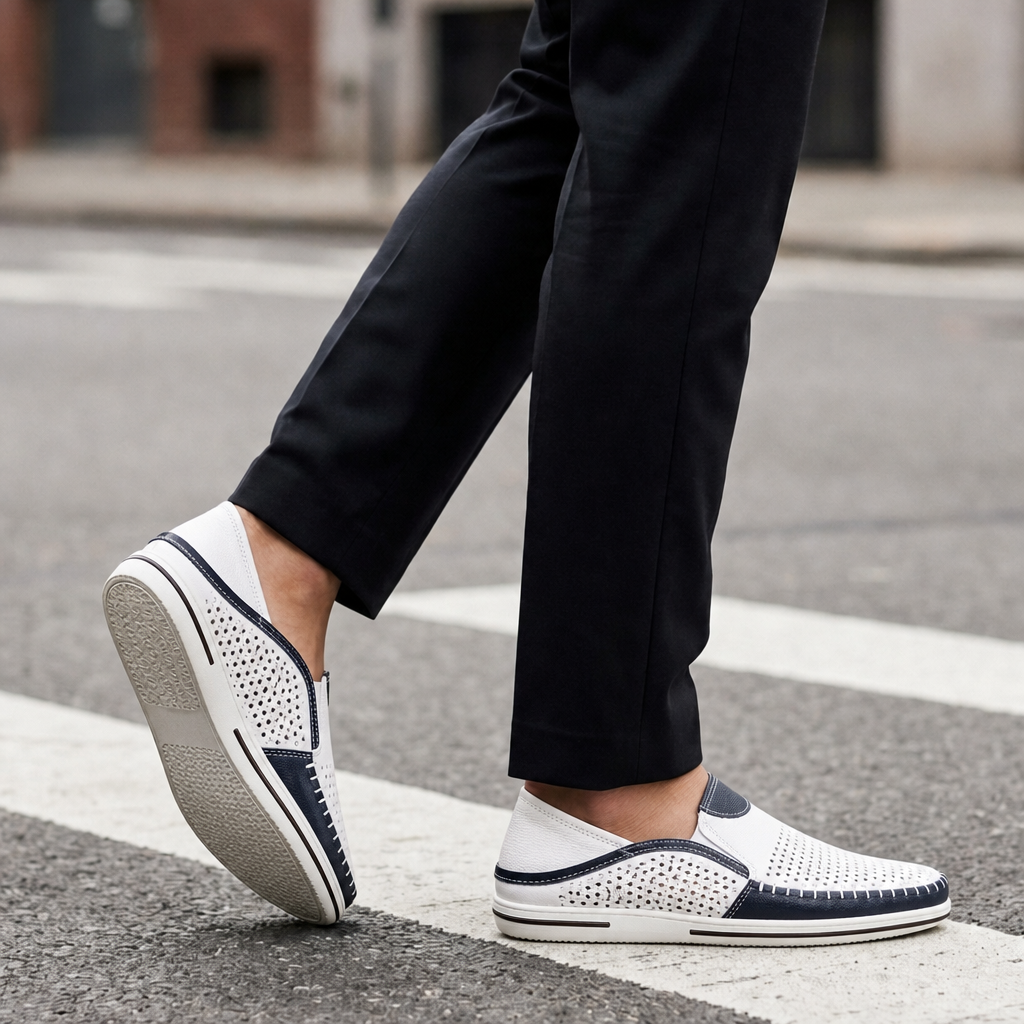 Elounda Perforated Leather Loafers in White