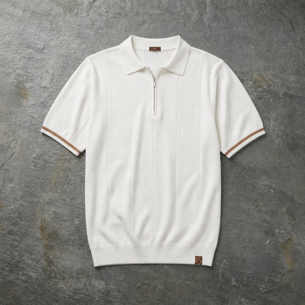 Arles Zip Knit Polo in White