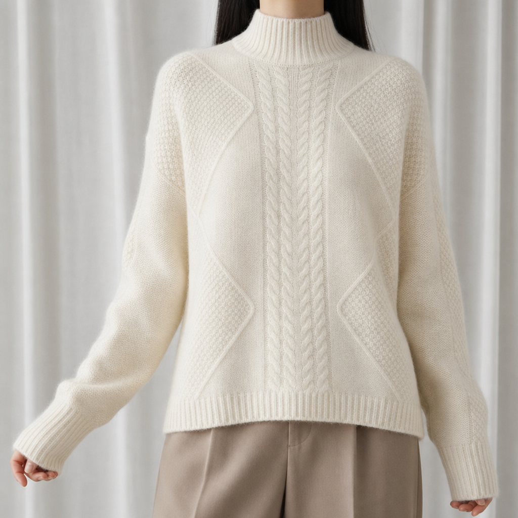Paphos Cable Knit Cashmere Turtleneck in White
